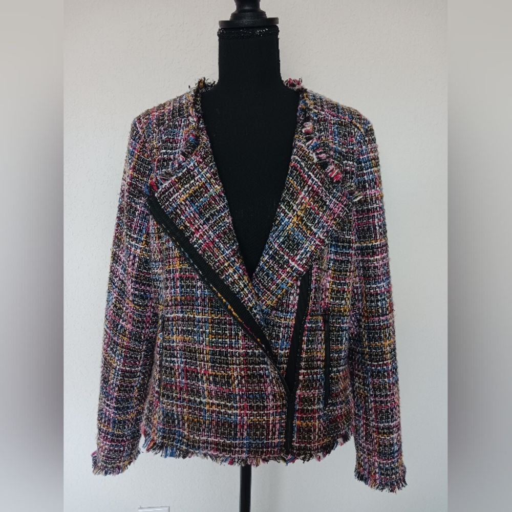 TRENDING FALL 2026 TWEED Moto Blazer Jacket Sz L EUC